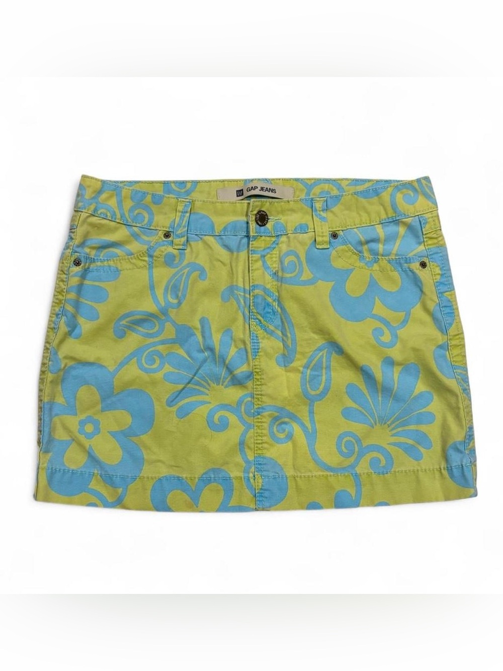 Y2K Gap blue & green Hawaiian vintage canvas denim floral mini skirt